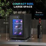 HOMCOM HOMCOM Mini Beer and Wine Fridge, 6 Bottle, with Glass Door, Touch Screen - Wine Rack