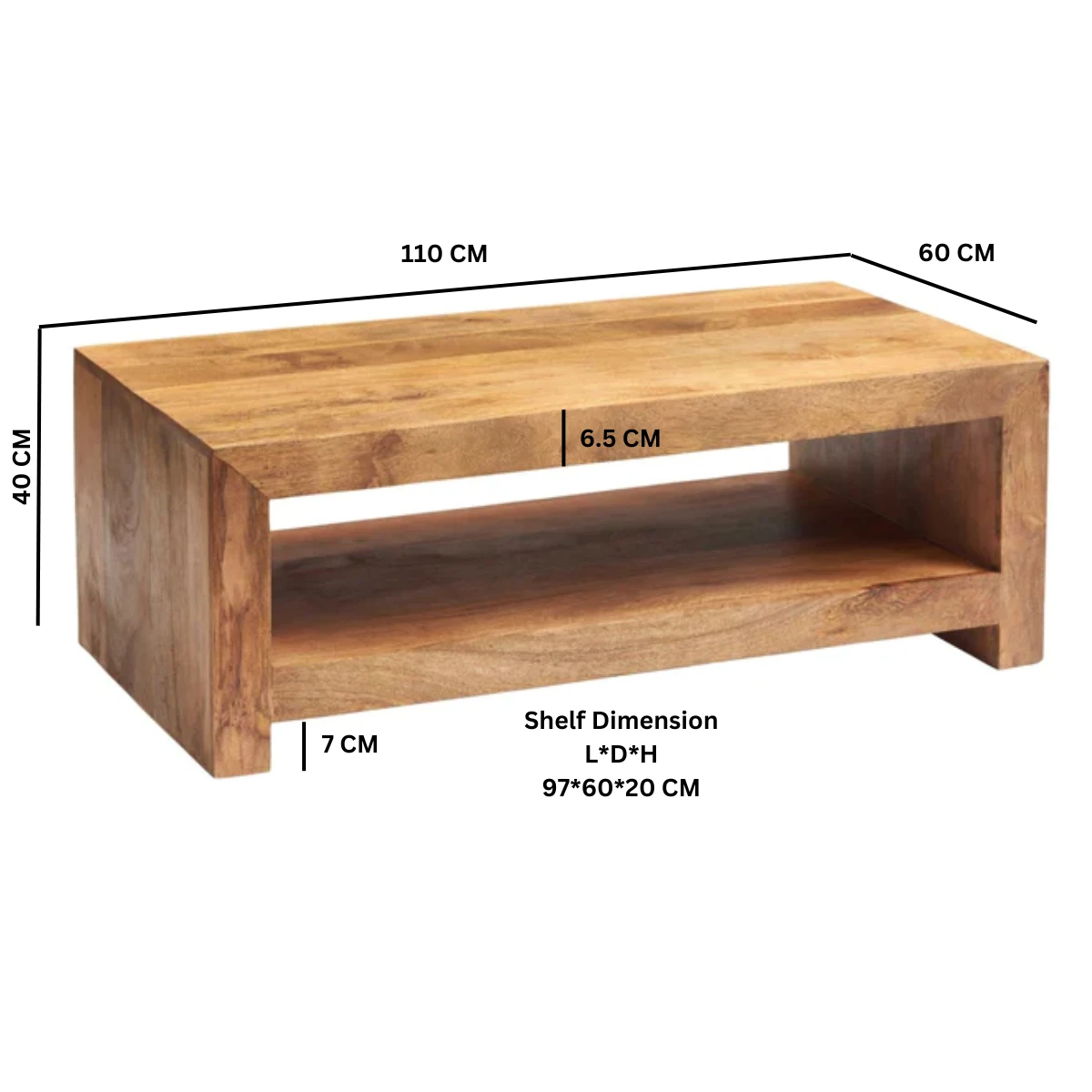 Indian Hub Toko Mango Coffee Table Lg OpenShelf LivingRoom - Coffee Table