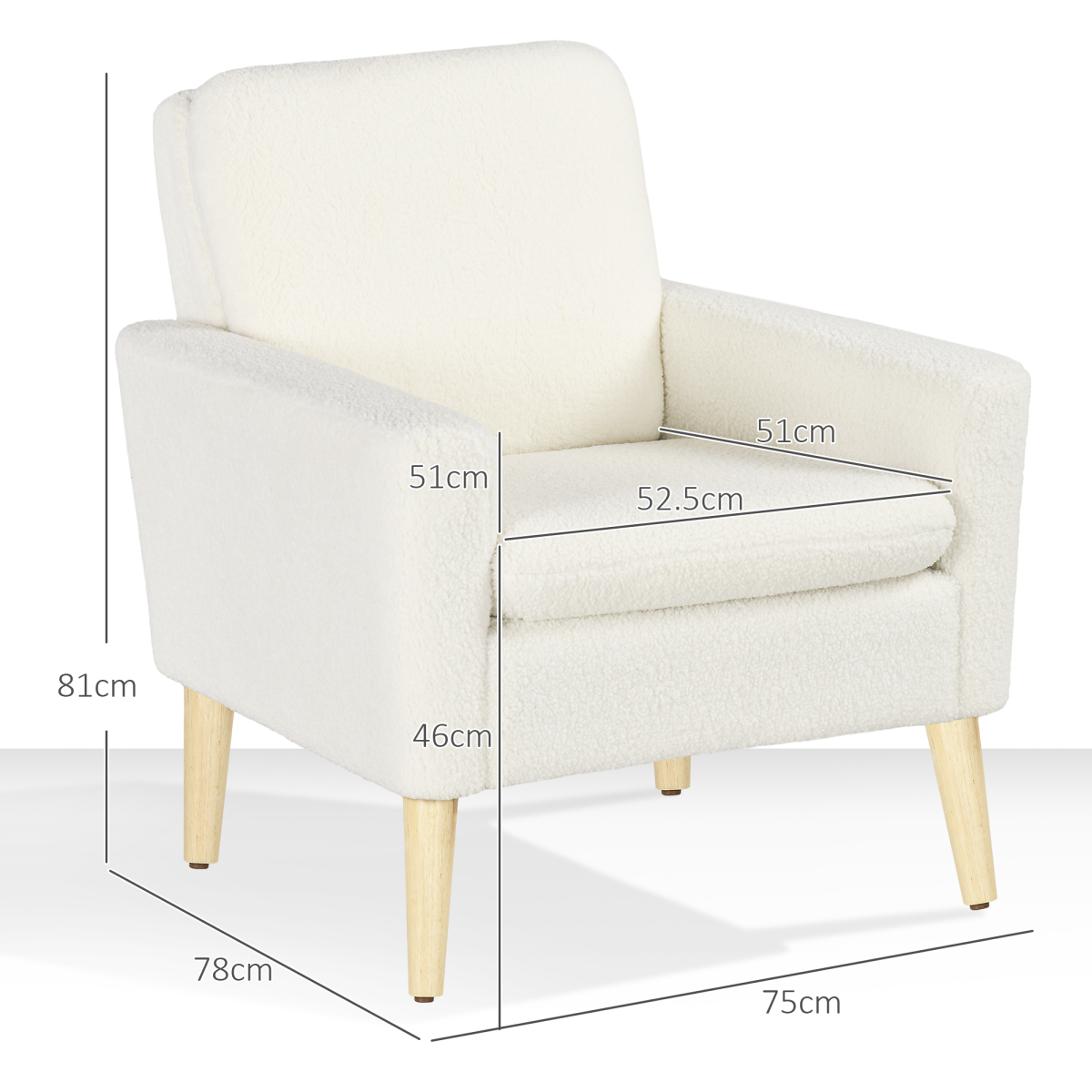 HOMCOM Teddy Armchair Cream Wide Seat With Wood Legs Home - cosy cream teddy fleece chair with wooden legs.