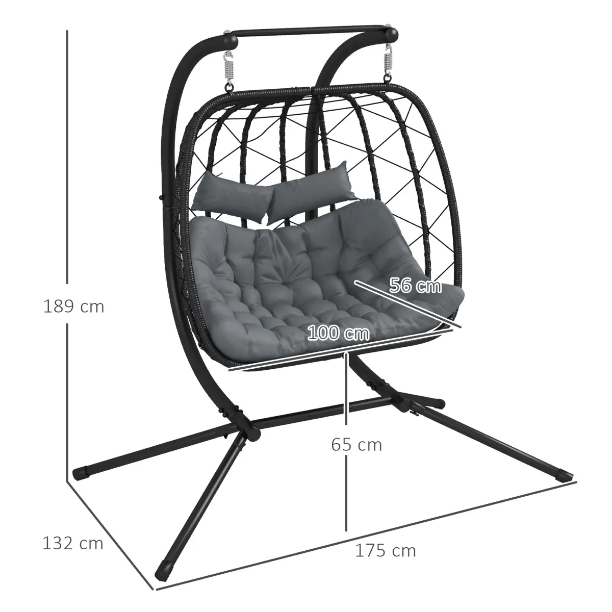 Outsunny Outsunny PE Hanging Swing Chair with Thick Cushion, Patio Hanging Chair, Black - Hammocks