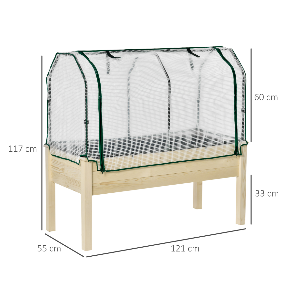 Top Garden Bed 4ft planter with PE greenhouse cover on a wooden raised bed.