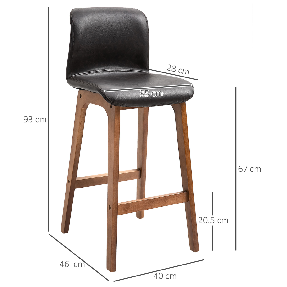2 Pcs 93cm Faux Leather Bar Stools Wooden Frame Footrest Padding High Back Brown - HOMCOM - Home Symphony