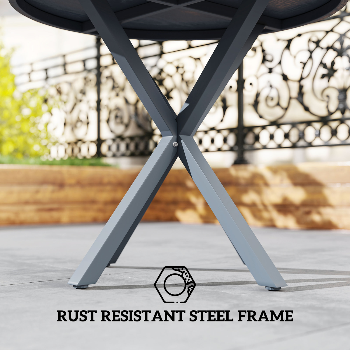 Premium Outdoor Dining Table Round 42Inches Diameter Stable Metal Base For Patio Dining Entertaining - N/A - Home Symphony