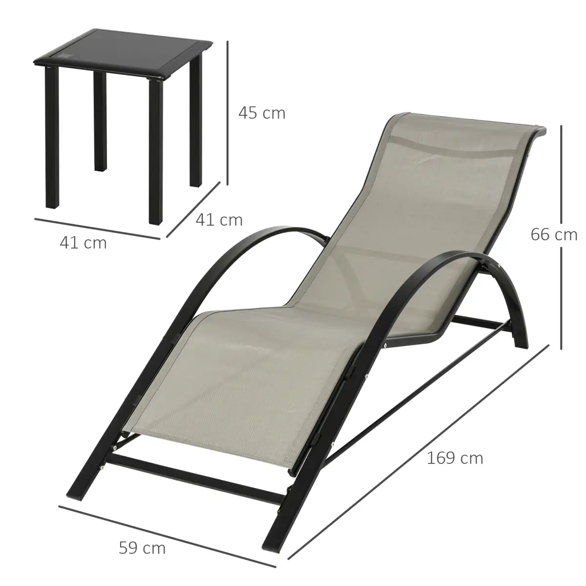 Unbranded 3 Pieces Lounge Chair Set Garden Sunbathing Chair w/ Table Grey Outsunny - Sun Lounger