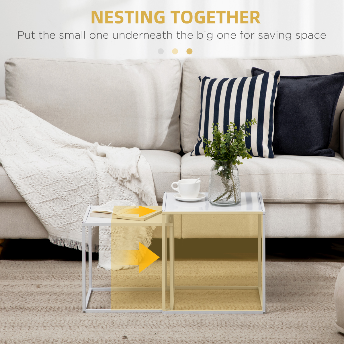 HOMCOM Nesting Tables Two Sizes Steel Frame Home - HOMCOM - Home Symphony