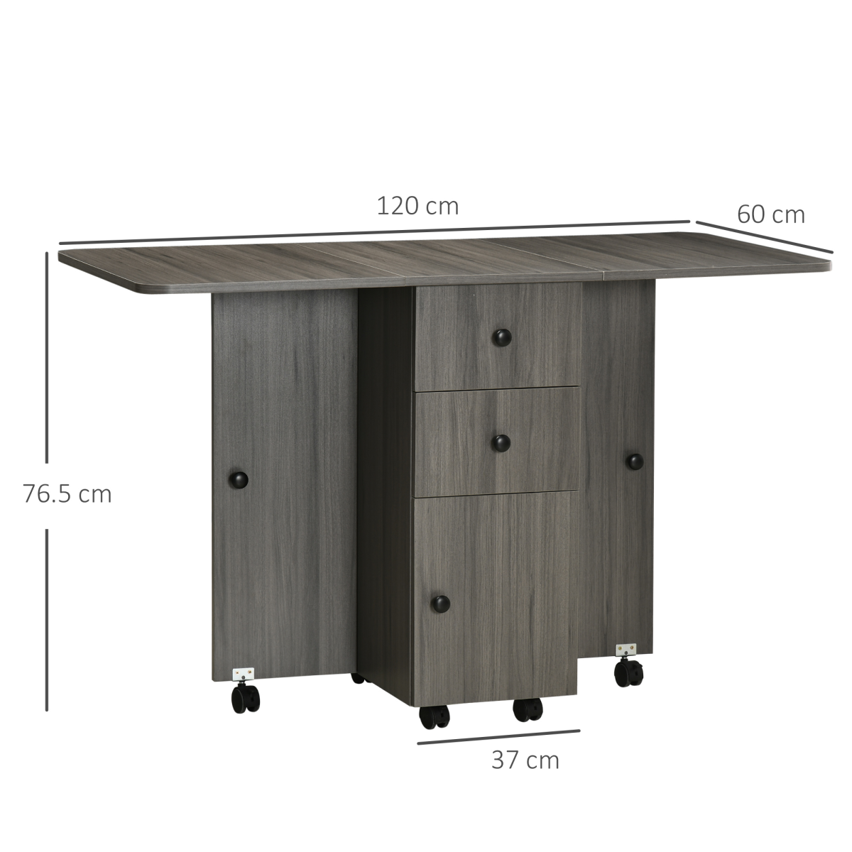 HOMCOM Drop Leaf Table Grey Wood Compact Drawers Apartments - HOMCOM - Home Symphony