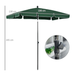Outsunny Aluminium Sun Parasol Garden Tilting Umbrellas Patio Rectangular, 2x1.25m, Green - Parasol