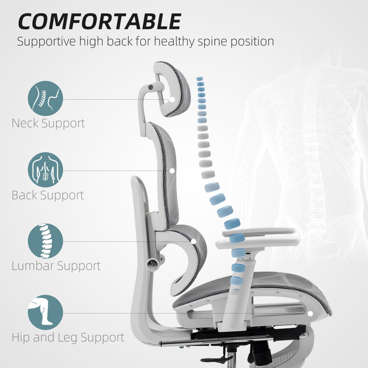 HOMCOM Ergonomic Office Chair Height Adjustable 3D Armrests 135 Degree Recline Mesh Back For Home Office - HOMCOM - Home Symphony