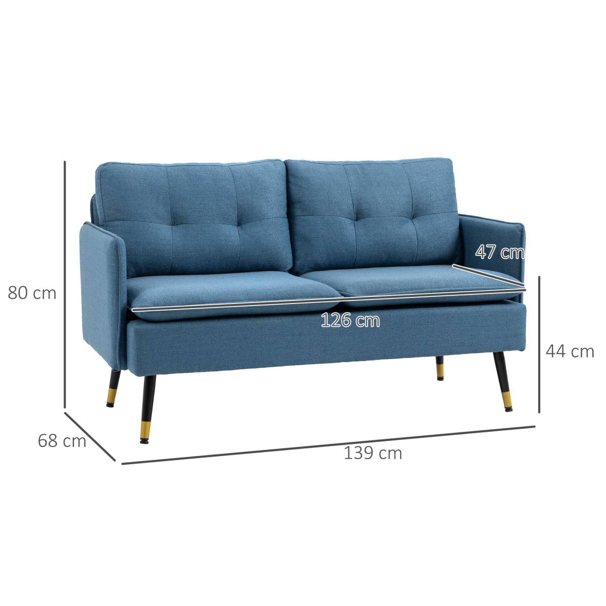 Premium Two Seat Tufted Blue Fabric Sofa For Living Room - HOMCOM - Home Symphony