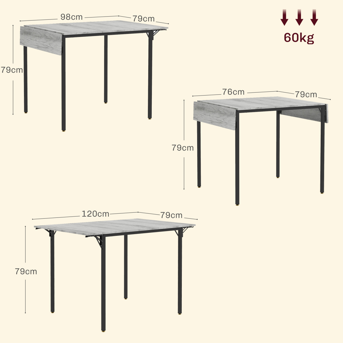 HOMCOM Folding Dining Table 2-4 Seats Drop Leaf Grey Kitchen - PawHut - Home Symphony