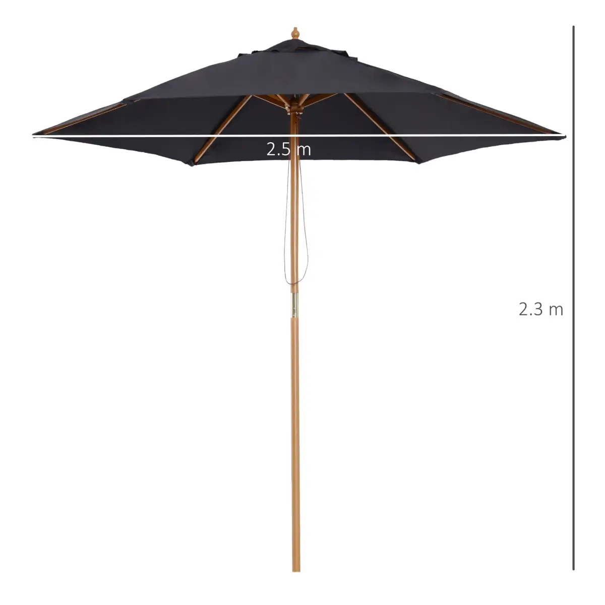 Outsunny 2.5m Wood Garden Parasol Sun Shade Patio Outdoor Wooden Umbrella - Parasol