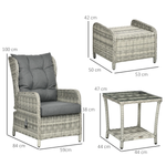 Outsunny Recliner Rattan Sun Lounger Set 5-Piece Cushions And Two-Tier Table Mixed Grey Outdoor Patio by Outsunny