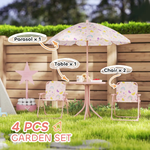 AIYAPLAY AIYAPLAY Kids Garden Table and Chair Set, Outdoor Patio Set w/ Parasol, Pink - Picnic Tables