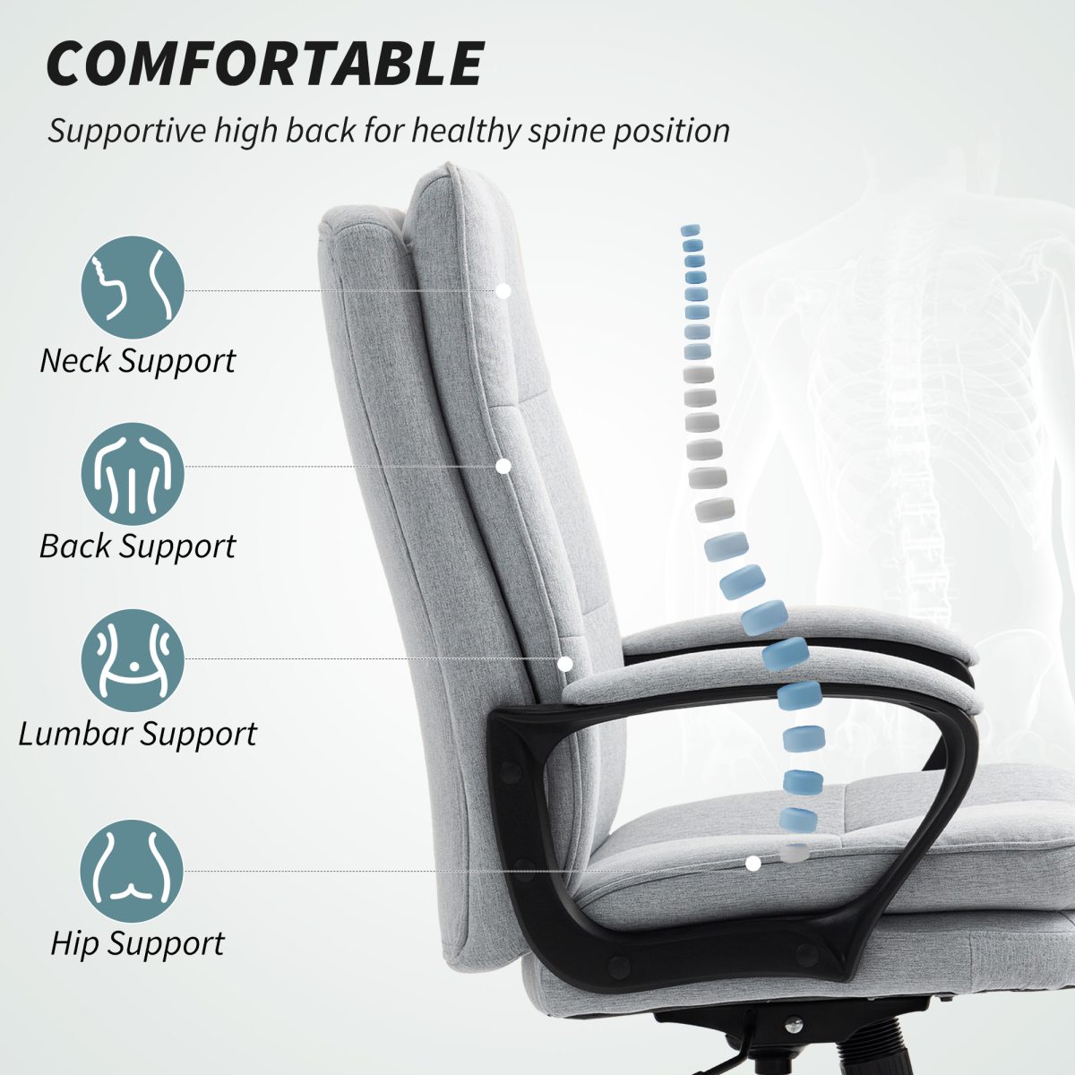 HOMCOM Fabric Office Chair Standard Size Double Layer Foam Padding Tilting For Home Office - HOMCOM - Home Symphony