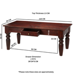 Indian Hub Jaipur Coffee Table 26x25x5 cm Dark Mahogany Finish Brass Drawer for Traditional Homes - Coffee Table