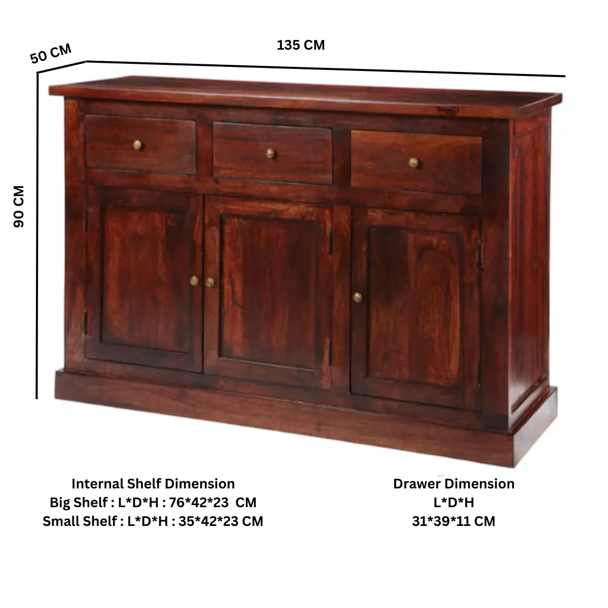 Indian Hub Jaipur Dark Mango Large Sideboard - Sideboard