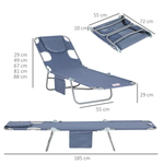 Outsunny Outsunny Beach Chaise Lounge Portable Adjustable Backrest with Face Cavity Grey - Sun Lounger