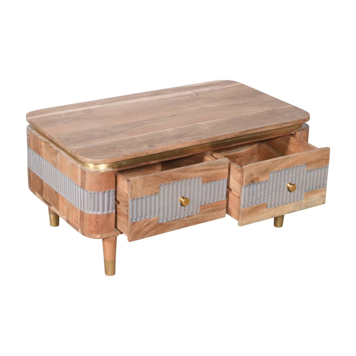 Wilton Acacia Wood Handcrafted Coffee Table Two Drawer Eco Friendly Modern Living Room by Indian Hub