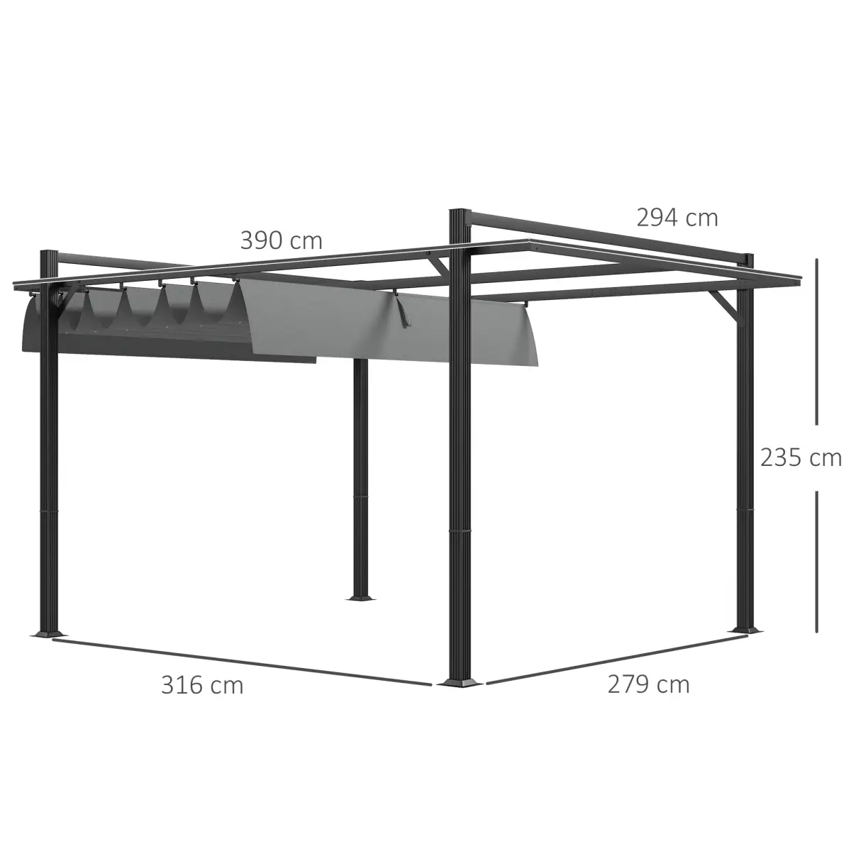 Outsunny Outsunny 3 x 4m Pergola with Retractable Roof and Aluminium Frame, Grey - Gazebos