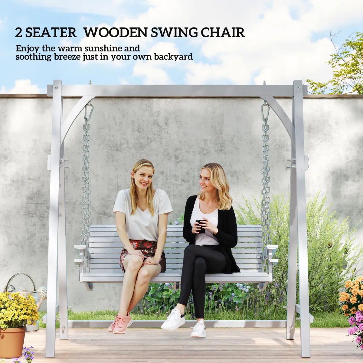 Outsunny Outsunny 2 Seater Wooden Garden Swing Seat Hammock Bench Lounger, Grey - Hammocks