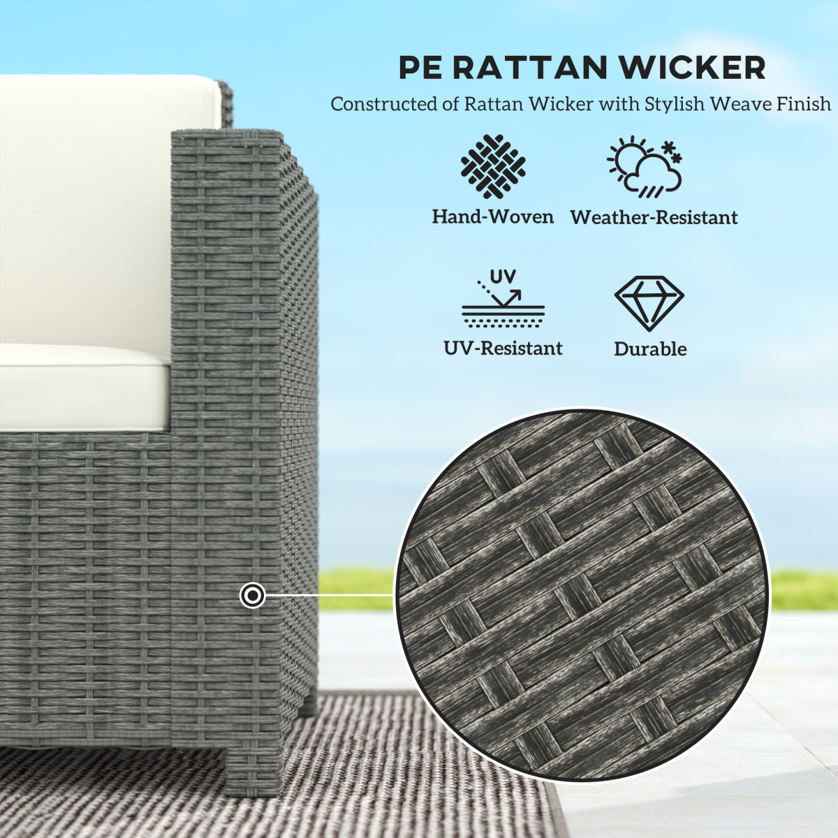 Outsunny Rattan 3 Seat Sofa Cushions 10cm Thick Outdoor - Outsunny - Home Symphony