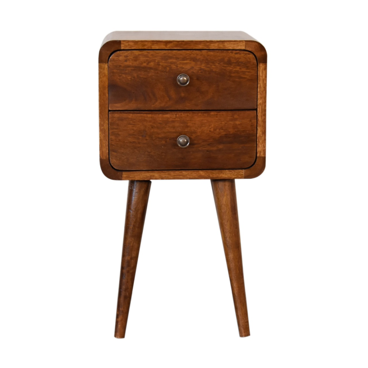 Artisan Solid Mango Wood Mini Chestnut Bedside Table With Curved Edges For Small Spaces - Artisan Furniture - Home Symphony