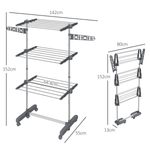 HOMCOM 3 Tier Large Clothes Airer 64.8cm Wheeled For Home by HOMCOM