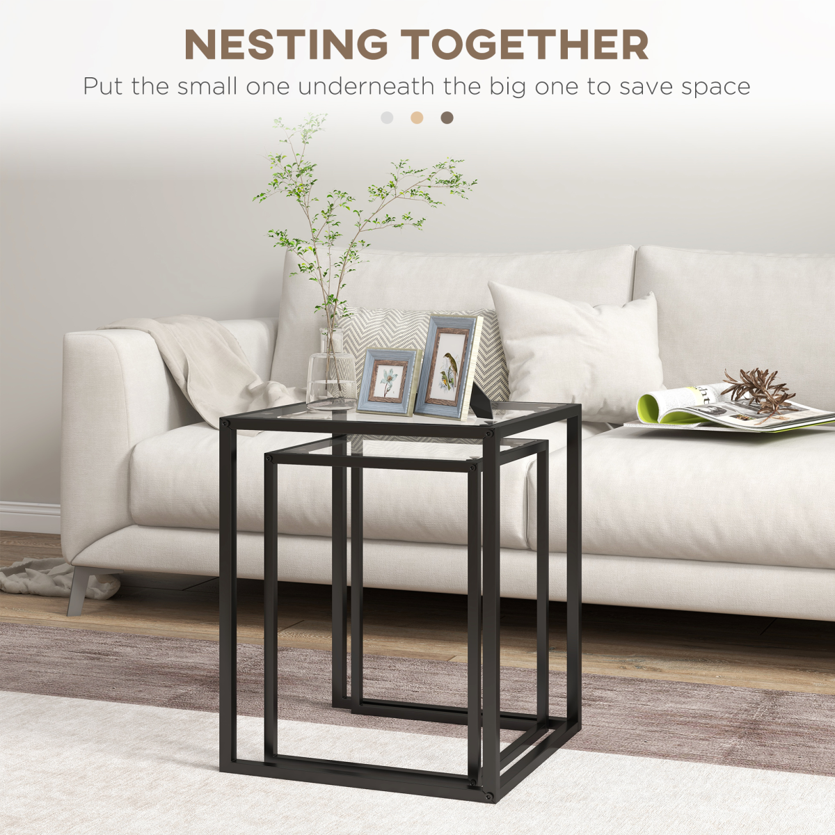 HOMCOM Nesting Tables 2 Tempered Glass Home - HOMCOM - Home Symphony