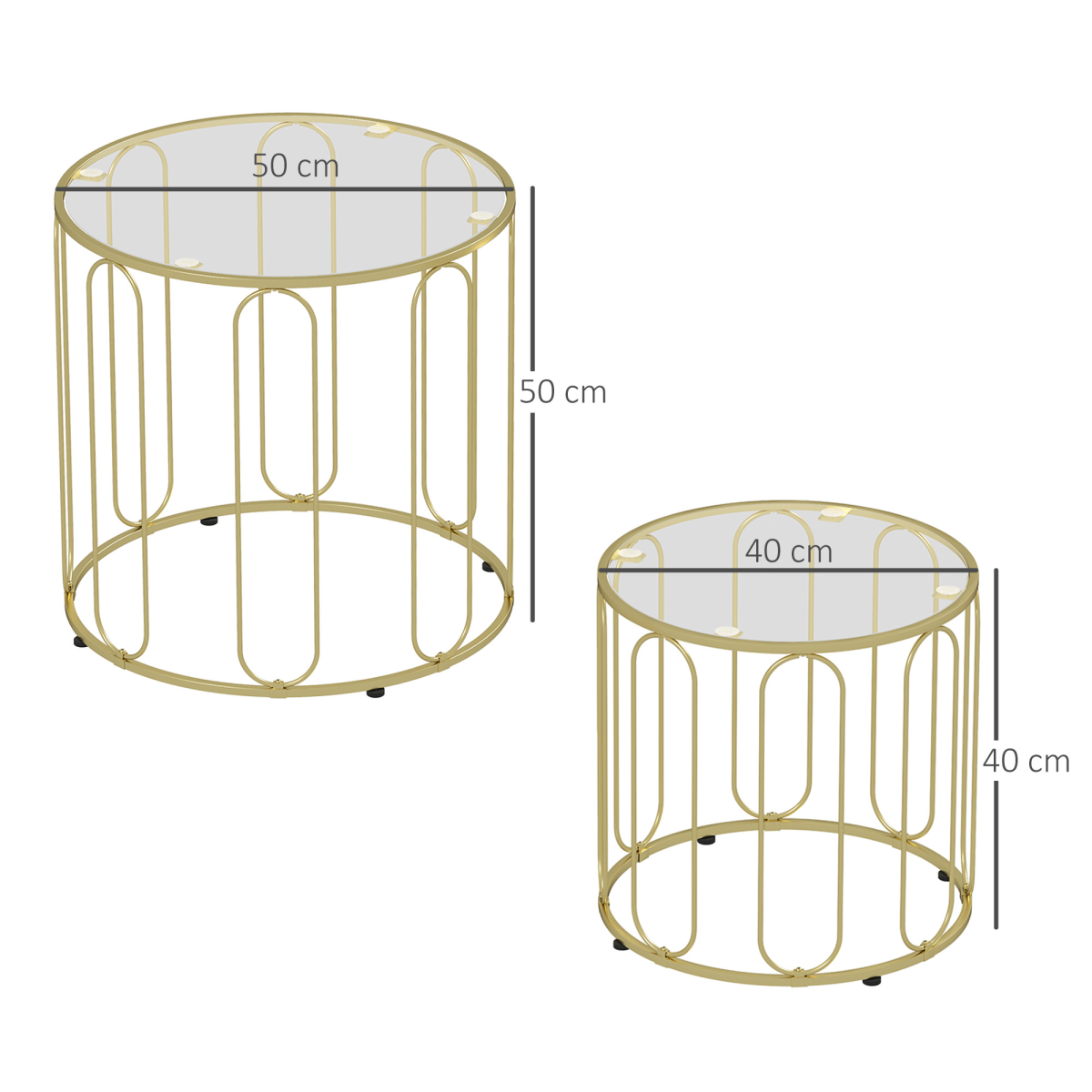 HOMCOM Nesting Coffee Tables Glass Top Gold Home - HOMCOM - Home Symphony
