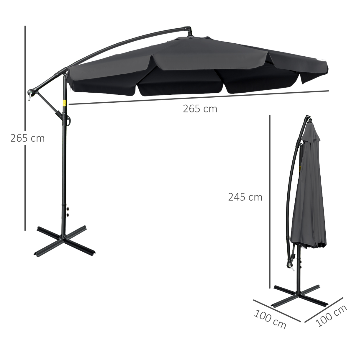 Outsunny 2.7m Garden Cantilever Banana Parasol Sun Shade w/ Crank, Black - Parasol