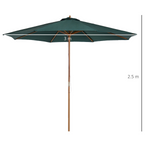 Outsunny Outsunny Wooden Garden Parasol with Rope Pulley Mechanism and 8 Ribs Dark Green - Parasol