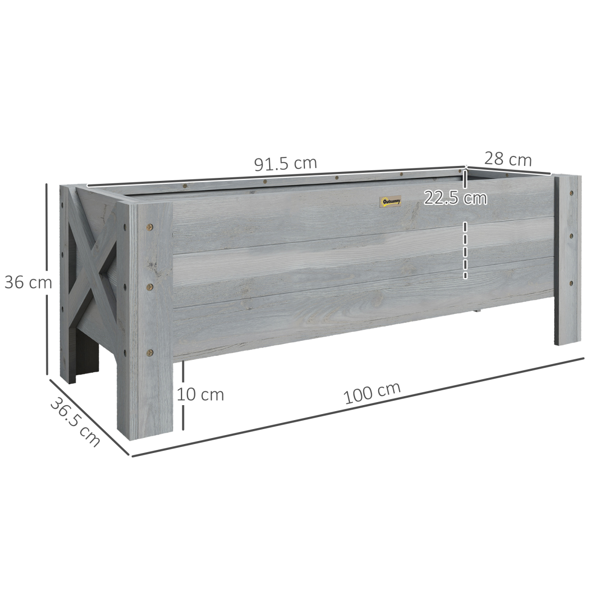 Outsunny raised bed planter, 100x36.5x36 cm, elevated wooden drainage garden bed for vegetables and herbs.