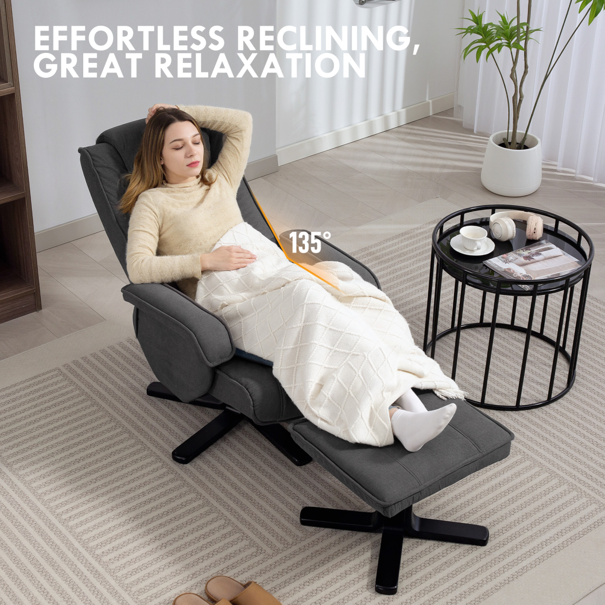 HOMCOM Velvet Recliner Medium Footstool 135 Degree Home - charcoal grey recliner with plush padding for pure relaxation