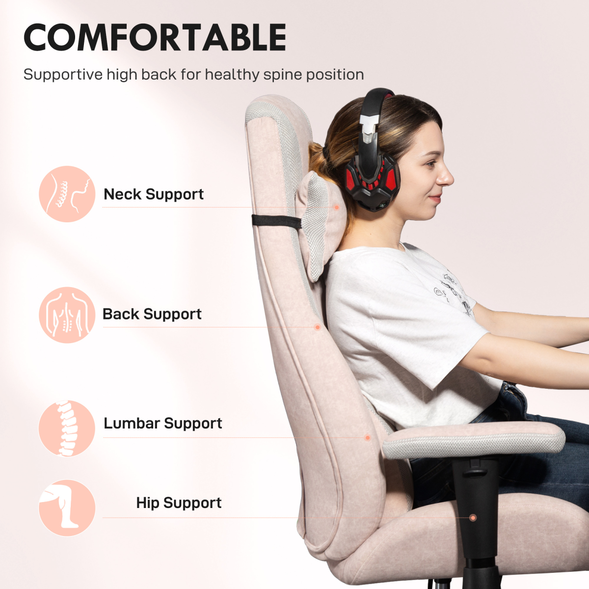 HOMCOM Gaming Chair Standard Size Adjustable Tilt For Gamers by HOMCOM with neck, back, lumbar and hip support.