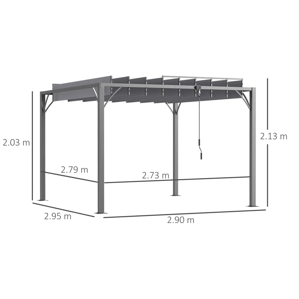 Outsunny Outsunny 3 x 3(m) Outdoor Louvered Metal Pergola with Retractable Roof, Grey - Gazebos