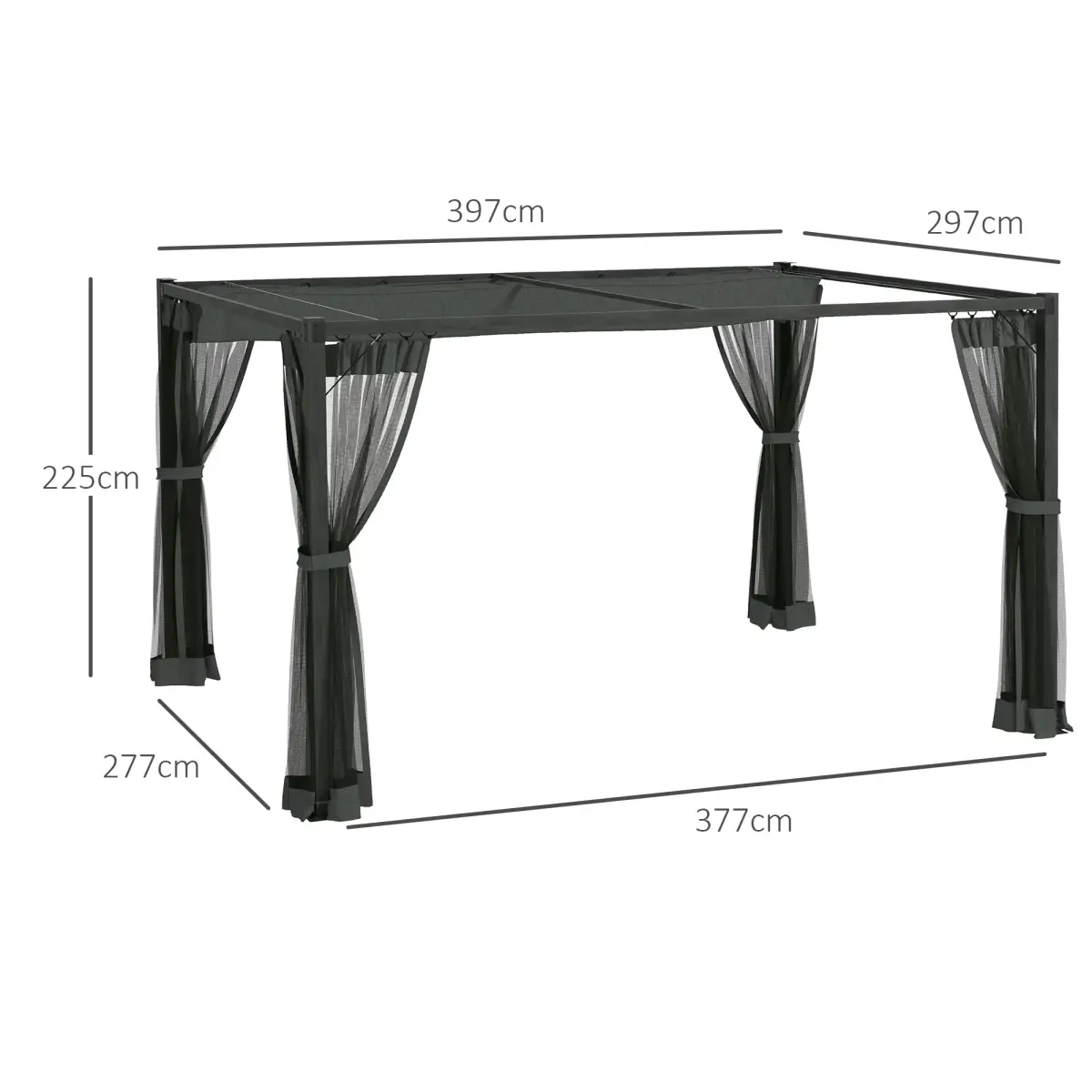Outsunny Outsunny 3 x 4m Pergola with Retractable Roof and Netting, Dark Grey - Gazebos