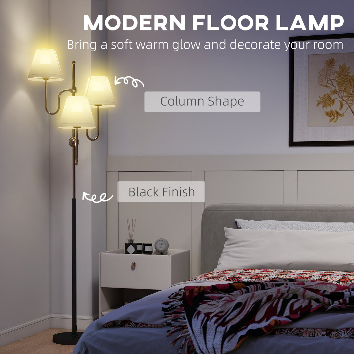 Illuminate your space with the HOMCOM 3-Light Floor Lamp, 165 cm Tall Standing Lamp with Foot Switch for stylish decor.