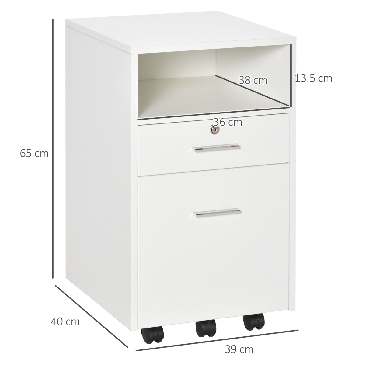 Vinsetto Compact Lockable Mobile File Cabinet With Open Shelf And Five Casters For Home Office