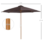 Outsunny 3m Bamboo Wooden Market Patio Umbrella Garden Parasol Outdoor Sunshade Canopy - Parasol