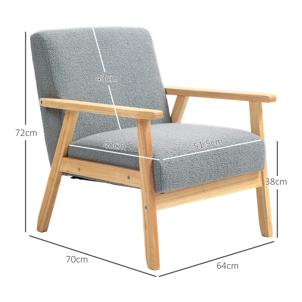HOMCOM HOMCOM Accent Chair Wide Seat Cashmere Cushion Living Room - Accent Chair