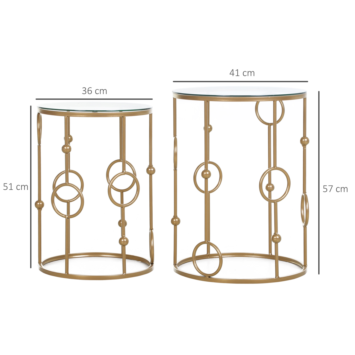 HOMCOM Gold Nesting Coffee Tables Set of Two with Tempered Glass Tops Living Room Decor - HOMCOM - Home Symphony