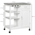 HOMCOM Kitchen Trolley Utility Cart on Wheels with Wine Rack, Drawer, Open Shelf White - Wine Rack