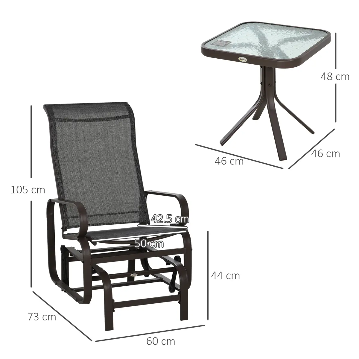 Outsunny 3 piece Outdoor Swing Chair with Tea Table Set, Patio Garden Rocking Furniture - Hammocks