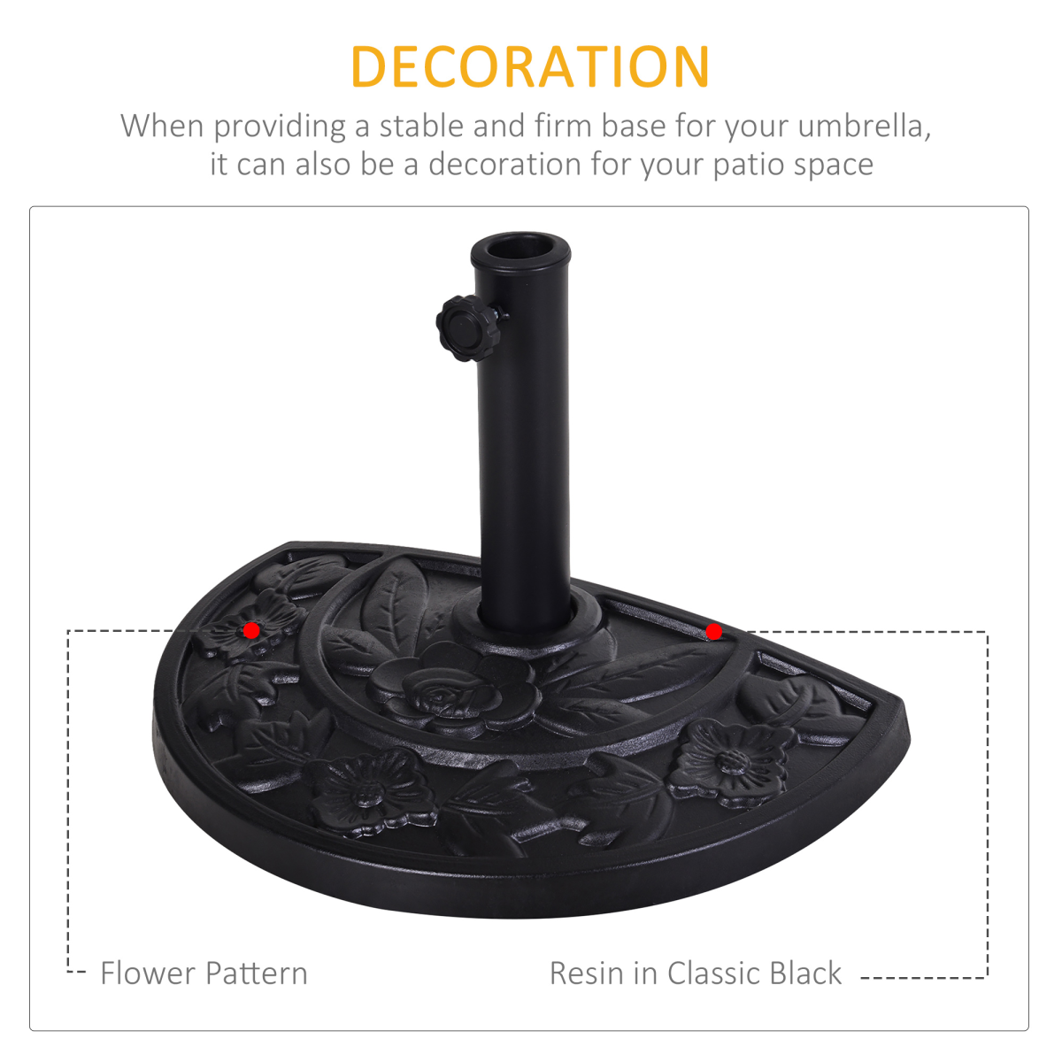 Outsunny Outsunny 9kg Half Round Parasol Umbrella Base Resin Outdoor Garden Furniture - Parasol