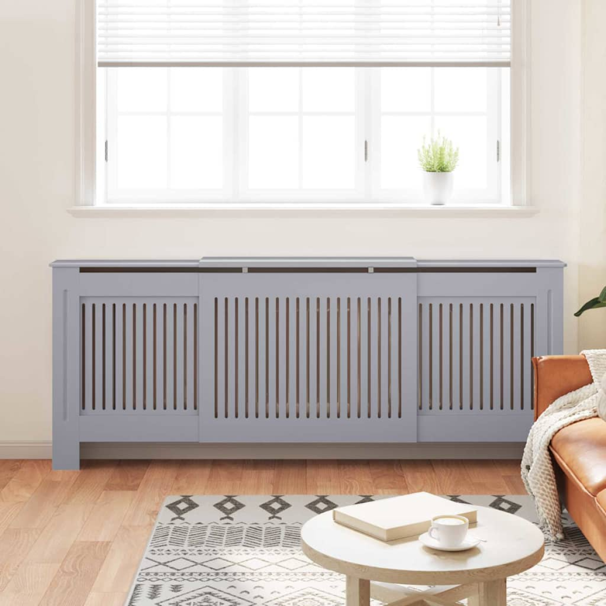 vidaXL Radiator Cover 142-205x20.5x81.5 cm Slatted Grey for Living Room Decor Indoor Use - vidaXL - Home Symphony