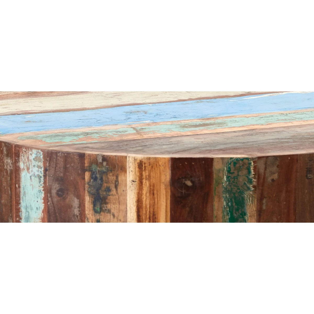 Coastal Drum Coffee Table 24in Dia Reclaimed Wood Hand Finished Durable Rustic Living Room by Indian Hub