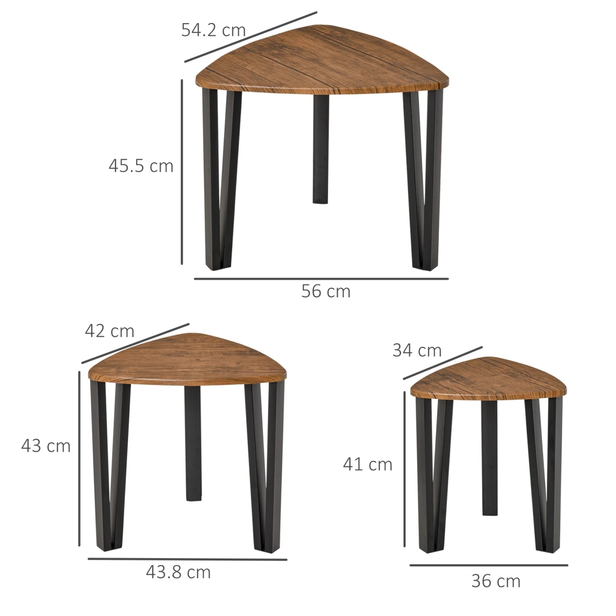 Premium Walnut Triangular Stackable Coffee Table Set V Shaped Metal Legs Living Rooms by HOMCOM