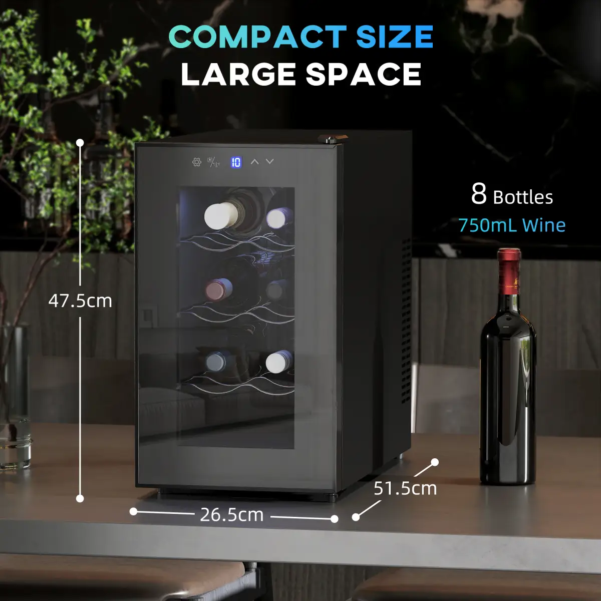 HOMCOM HOMCOM Freestanding Wine Cooler Fridge with 8 Bottle, 21 Litre Capacity - Wine Rack