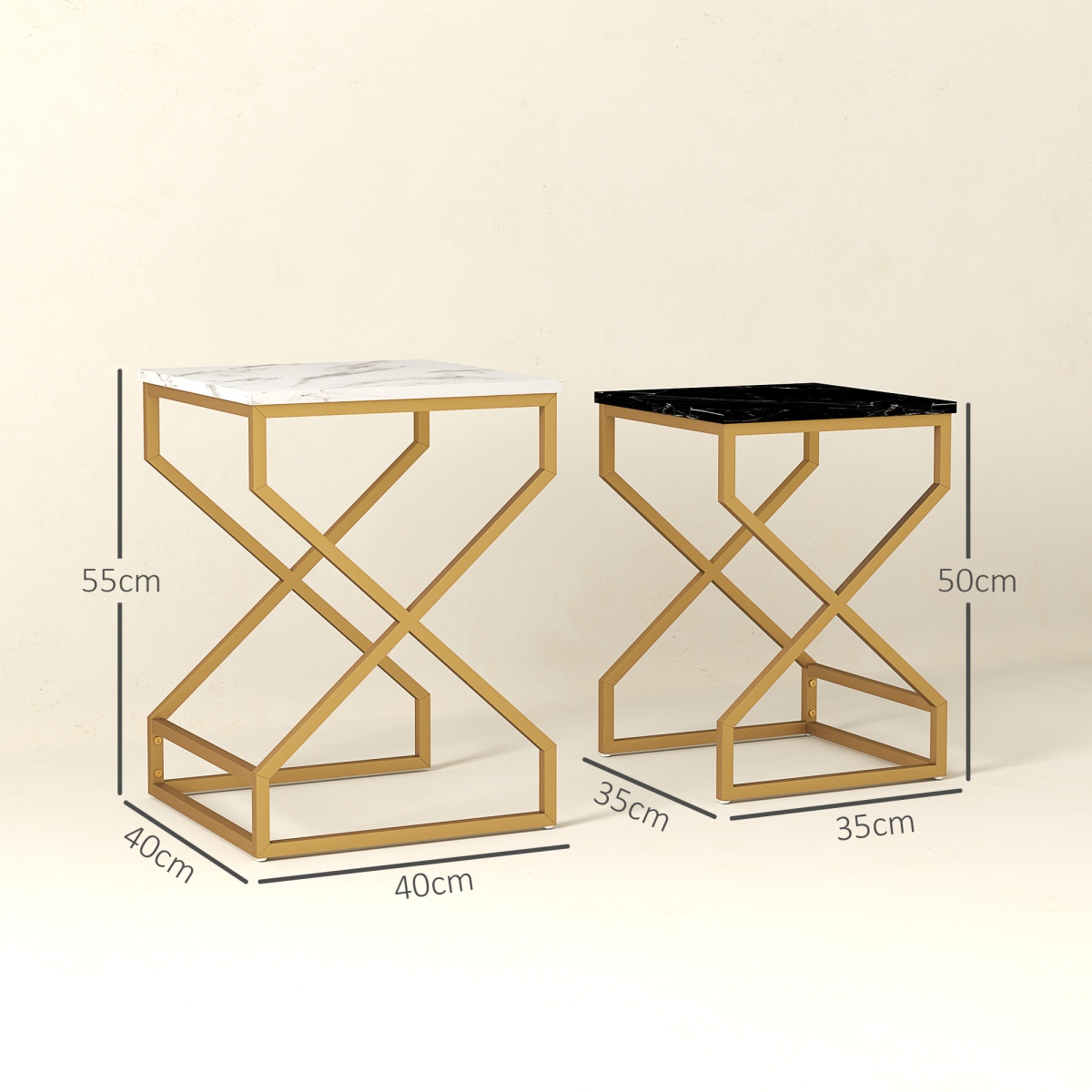 HOMCOM Nest Of Tables Two Piece Set Marble Effect Tops Gold Tone Steel Frame For Living Room - HOMCOM - Home Symphony