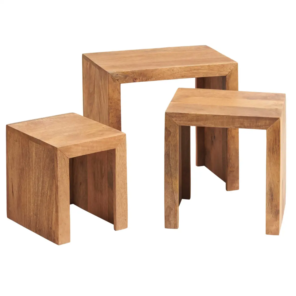 Indian Hub Toko Light Mango Nest Of 3 Tables - Nest of Tables